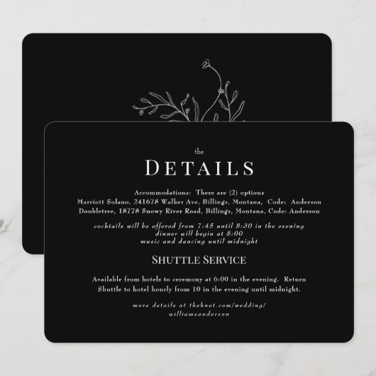 Zwart Chinoiserie Trouwdetail Kaart (Voorkant / Achterkant)