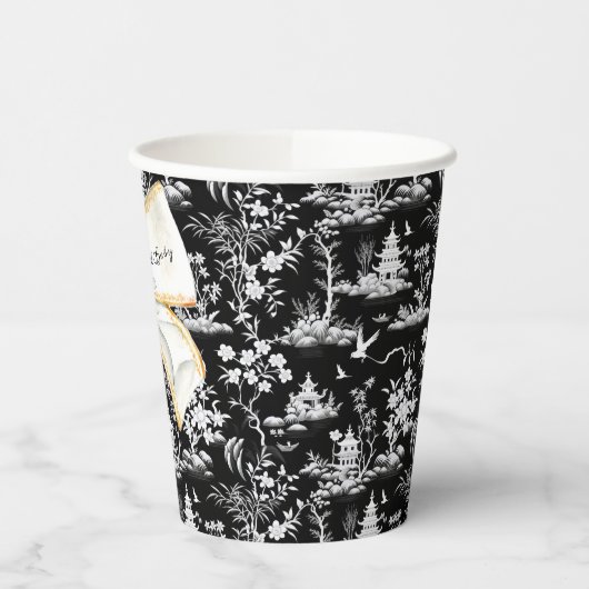 Zwart Chinoiserie w / Bow Baby shower gepersonalis Papieren Bekers (Links)
