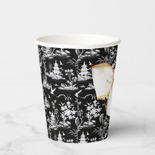 Zwart Chinoiserie w / Bow Baby shower gepersonalis Papieren Bekers (Rechts)