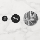 Zwart chique belettering 80e verjaardag partij fot confetti (Achterkanten)