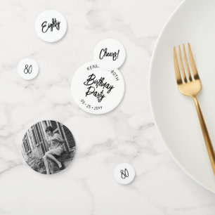 Zwart chique belettering 80e verjaardag partij fot confetti