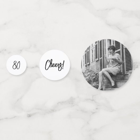 Zwart chique belettering 80e verjaardag partij fot confetti (Achterkanten)