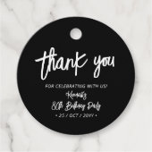 Zwart Chique Borstel Script Verjaardagsfeestje Dan Bedankjes Labels (Voorkant)