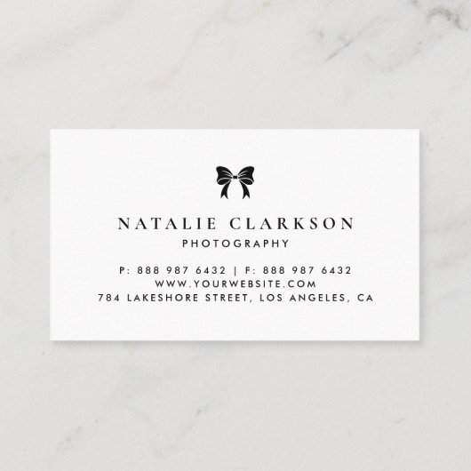 Zwart chique lint boog minimalistisch visitekaartje (Achterkant)