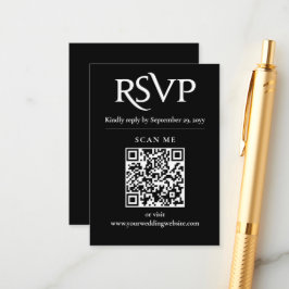 Zwart Chique Moderne RSVP QR code bruiloft Informatiekaartje