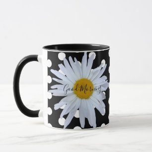 Zwart Chique Wit Polka Dots Daisy Custom Mok