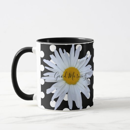 Zwart Chique Wit Polka Dots Daisy Custom Mok (Links)