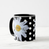 Zwart Chique Wit Polka Dots Daisy Custom Mok (Voorkant links)