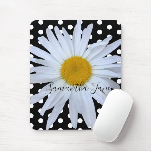 Zwart Chique Wit Polka Dots Daisy Custom Muismat (Met muis)