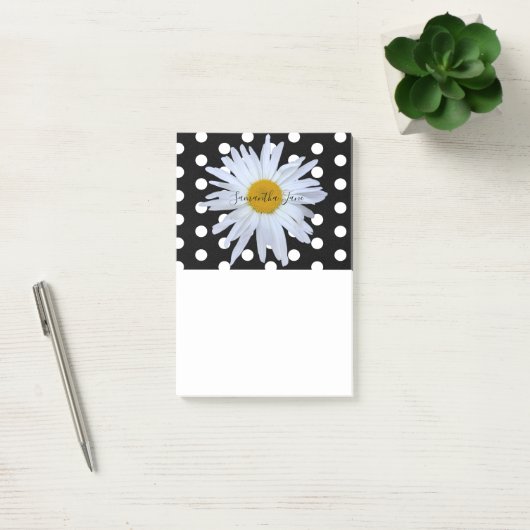 Zwart Chique Wit Polka Dots Daisy Custom Post-it® Notes (Kantoor)