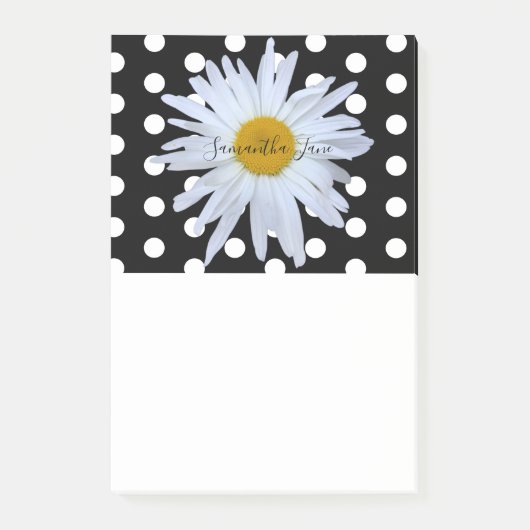 Zwart Chique Wit Polka Dots Daisy Custom Post-it® Notes (Voorkant)