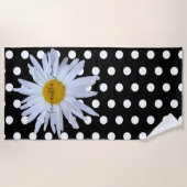 Zwart Chique Wit Polka Dots Daisy Custom Strandlaken (Voorkant)