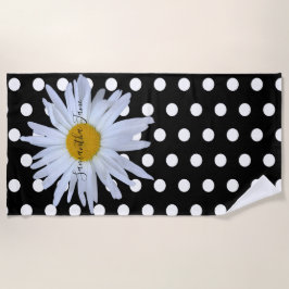 Zwart Chique Wit Polka Dots Daisy Custom Strandlaken