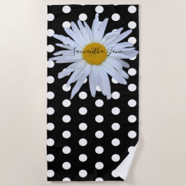 Zwart Chique Wit Polka Dots Daisy Custom Strandlaken