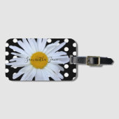 Zwart Chique Wit Polka Dots Fun Daisy Custom Bagagelabel (Voorkant (horizontaal))