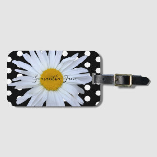 Zwart Chique Wit Polka Dots Fun Daisy Custom Bagagelabel