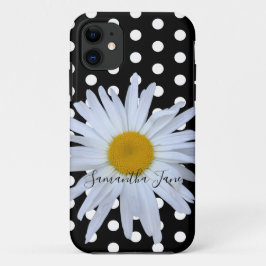Zwart Chique Wit Polka Dots Fun Daisy Custom Case-Mate iPhone Case