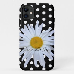 Zwart Chique Wit Polka Dots Fun Daisy Custom Case-Mate iPhone Case