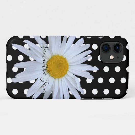 Zwart Chique Wit Polka Dots Fun Daisy Custom Case-Mate iPhone Case (Achterkant (horizontaal))