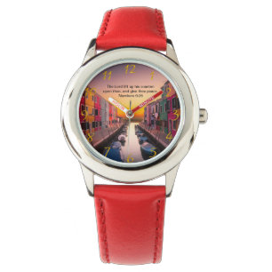 Zwart Christelijk Faith kruis met cijfers 6:26 Horloge