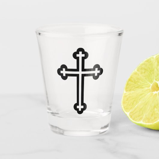 Zwart Christelijk kruis Shot Glas (Voorkant)