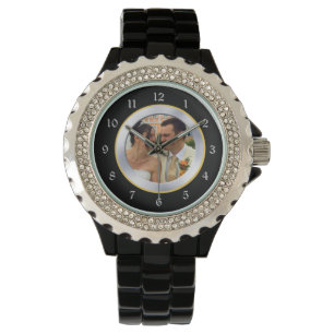 Zwart Chrome Keepsake Fotosjabloon Horloge