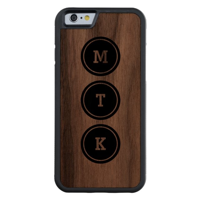 Zwart cirkelmonogram carved wood iPhone hoesje (Achterkant)