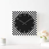 Zwart cirkelvormig wit checkboard vierkante klok (Huis)