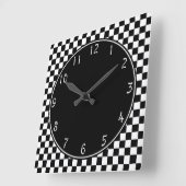 Zwart cirkelvormig wit checkboard vierkante klok (Hoek)