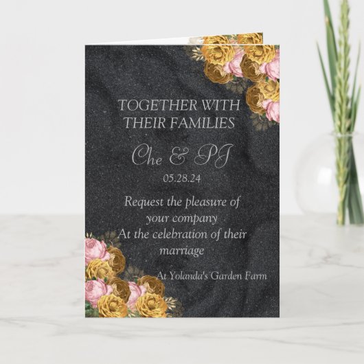 Zwart Classic Elegante bruiloft uitnodiging (Voorkant)