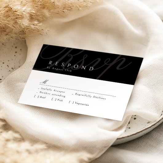 Zwart Classic Elegante Kalligrafie Bruiloft RSVP Kaartje