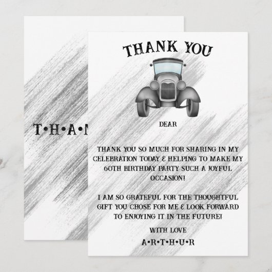 Zwart Classic Retro Auto  Aquarel Bedankkaart (Voorkant / Achterkant)