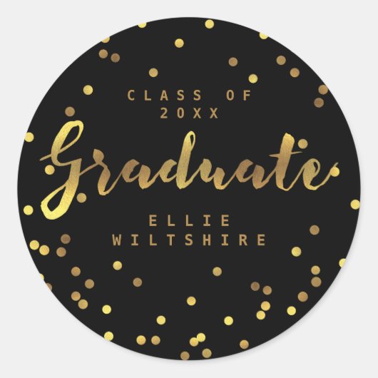 Zwart Classy Afstuderen Faux Gold Foil Confetti Ronde Sticker (Voorkant)