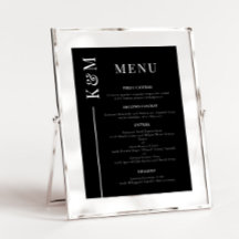 Zwart Clean Line Bruiloft Diner Menu