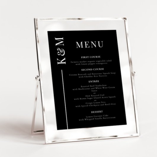 Zwart Clean Line Bruiloft Diner Menu