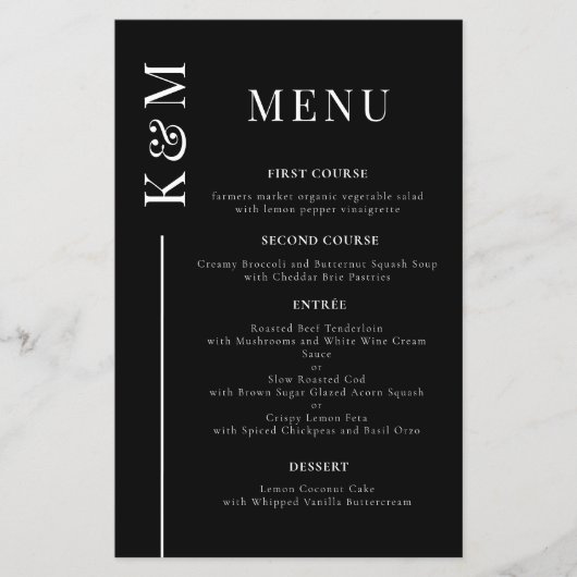 Zwart Clean Line Bruiloft Diner Menu (Voorkant)