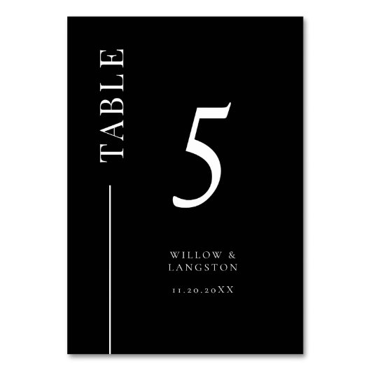 Zwart Clean Line Bruiloft Tafelnummer (Voorkant)