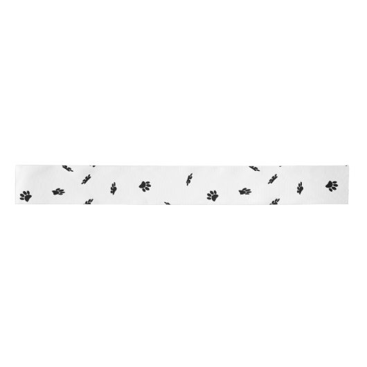 Zwart Confetti Dog Paw Print Patroon Aangepast Satijnen Lint (Voorkant)
