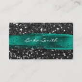 Zwart Confetti Glitter Blauwgroen Groen Penseelstr Visitekaartje (Voorkant)