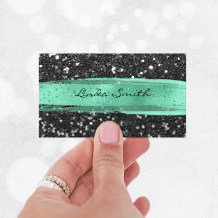 Zwart Confetti Glitter Mint Groen Penseelstreken Visitekaartje
