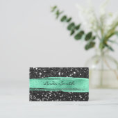 Zwart Confetti Glitter Mint Groen Penseelstreken Visitekaartje (Staand voorkant)