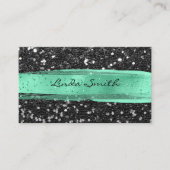 Zwart Confetti Glitter Mint Groen Penseelstreken Visitekaartje (Voorkant)