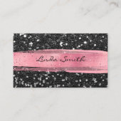 Zwart Confetti Glitter Roze Penseelstreken Visitekaartje (Voorkant)