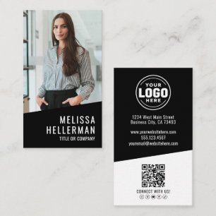 Zwart Contemporary Foto QR Code Logo Verticaal Visitekaartje