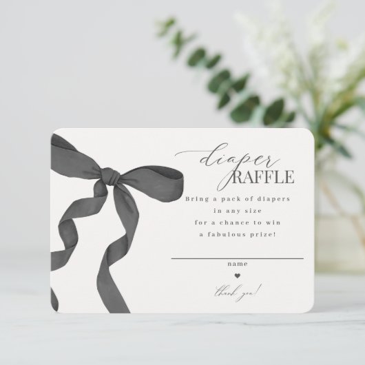 Zwart Coquette Bow Diaper Raffle uitnodiging invoe Informatiekaartje (Staand voorkant)