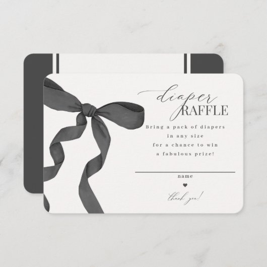 Zwart Coquette Bow Diaper Raffle uitnodiging invoe Informatiekaartje (Voorkant / Achterkant)
