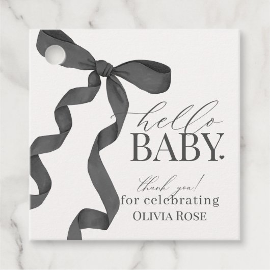 Zwart Coquette Bow Meisje Baby shower Bedankjes Labels (Voorkant)