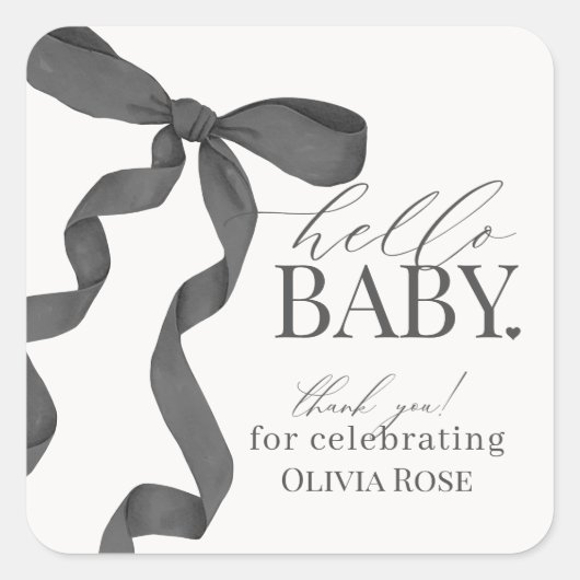 Zwart Coquette Bow Meisje Baby shower Favor Vierkante Sticker (Voorkant)
