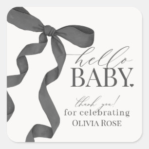 Zwart Coquette Bow Meisje Baby shower Favor Vierkante Sticker