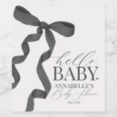 Zwart Coquette Bow Meisje Baby shower Favors Wijn Etiket (Enkel label)